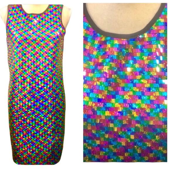 ASOS Rainbow Sequin Sleeveless Party Dress Size 8 NWT - Picture 1 of 12